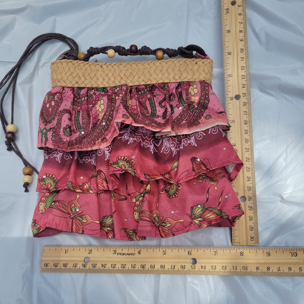 Cappelli Straworld Pink & Raffia Boho Ruffle Crossbody Purse - Picture 11 of 16